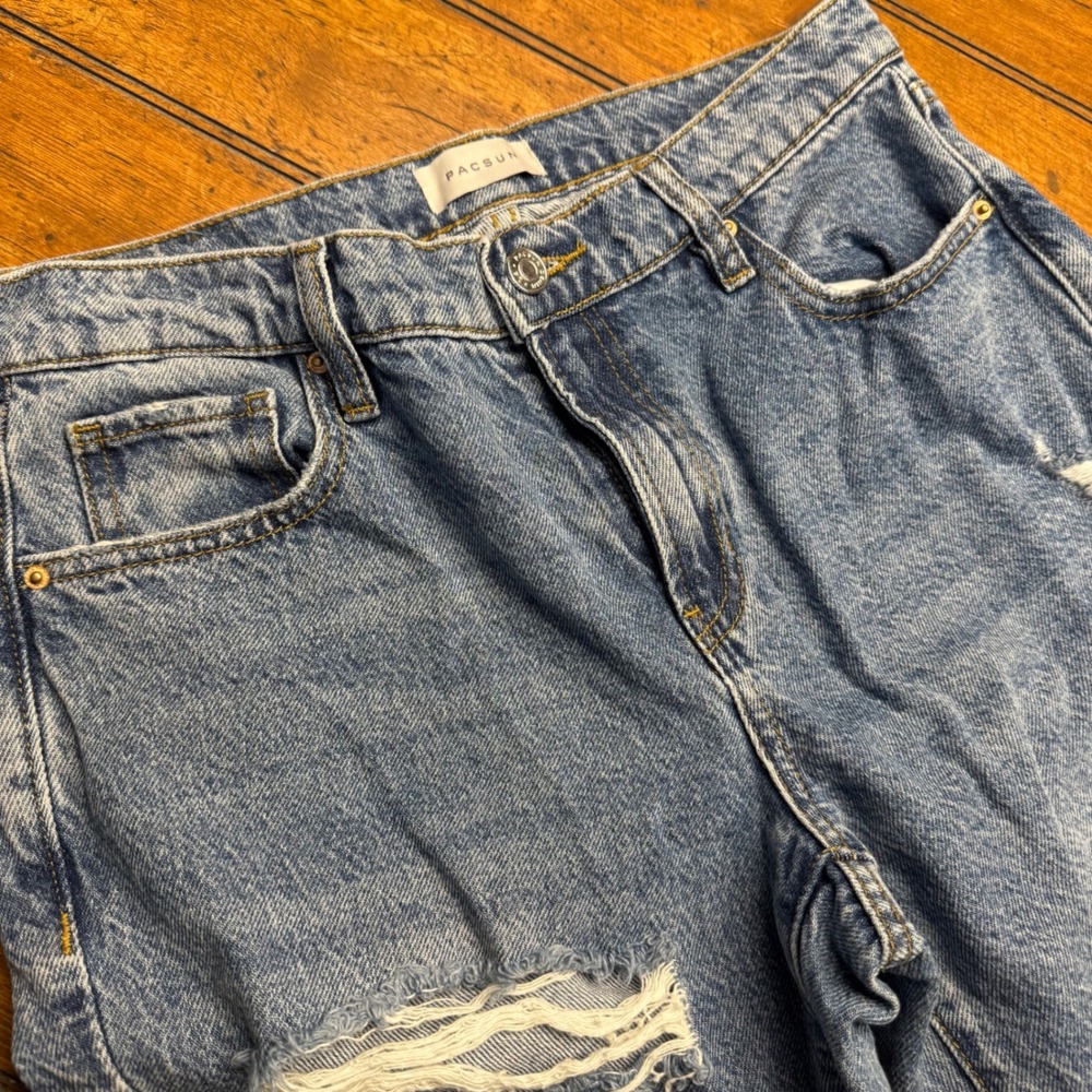 PacSun 90s Straight Jeans Medium Wash Ripped Distressed Size 27 - Picture 3 of 5